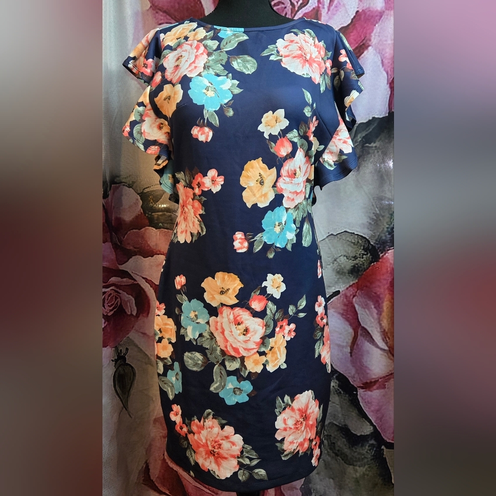 SHEIN Floral Print Dress - Navy and Multicolor
